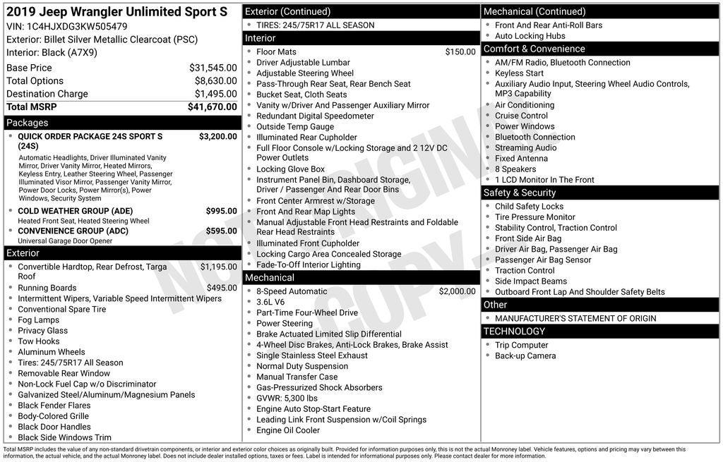 2019 Jeep Wrangler Unlimited Sport S