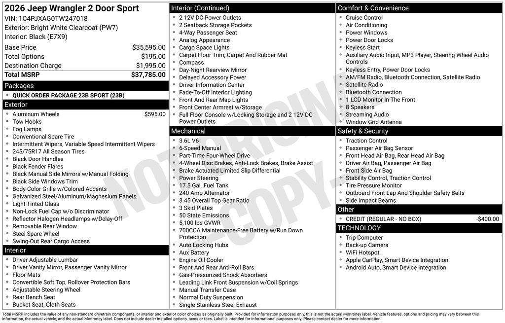 2026 Jeep Wrangler Sport