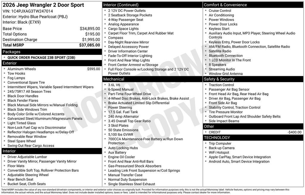 2026 Jeep Wrangler Sport