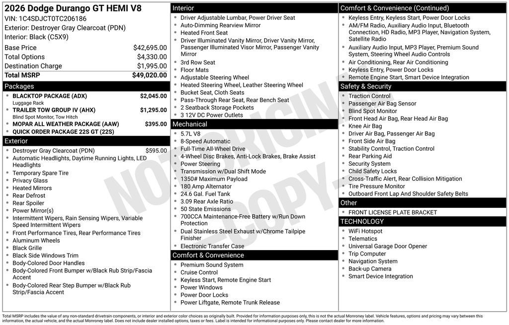 2026 Dodge Durango GT HEMI V8