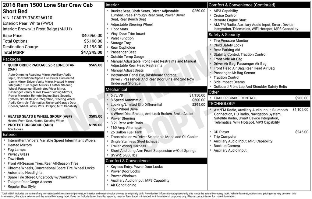 2016 RAM 1500 Lone Star