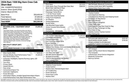 2026 RAM 1500 Big Horn/Lone Star