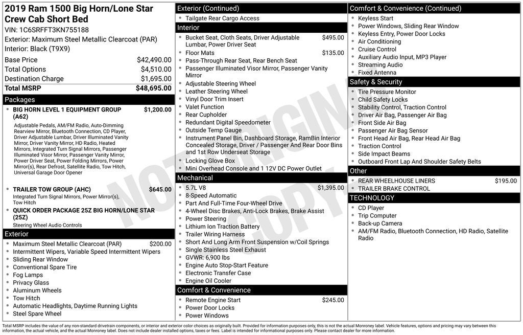 2019 RAM 1500 Big Horn/Lone Star