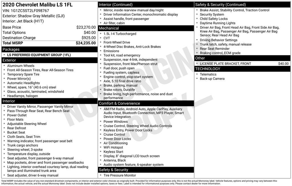 2020 Chevrolet Malibu LS 1FL