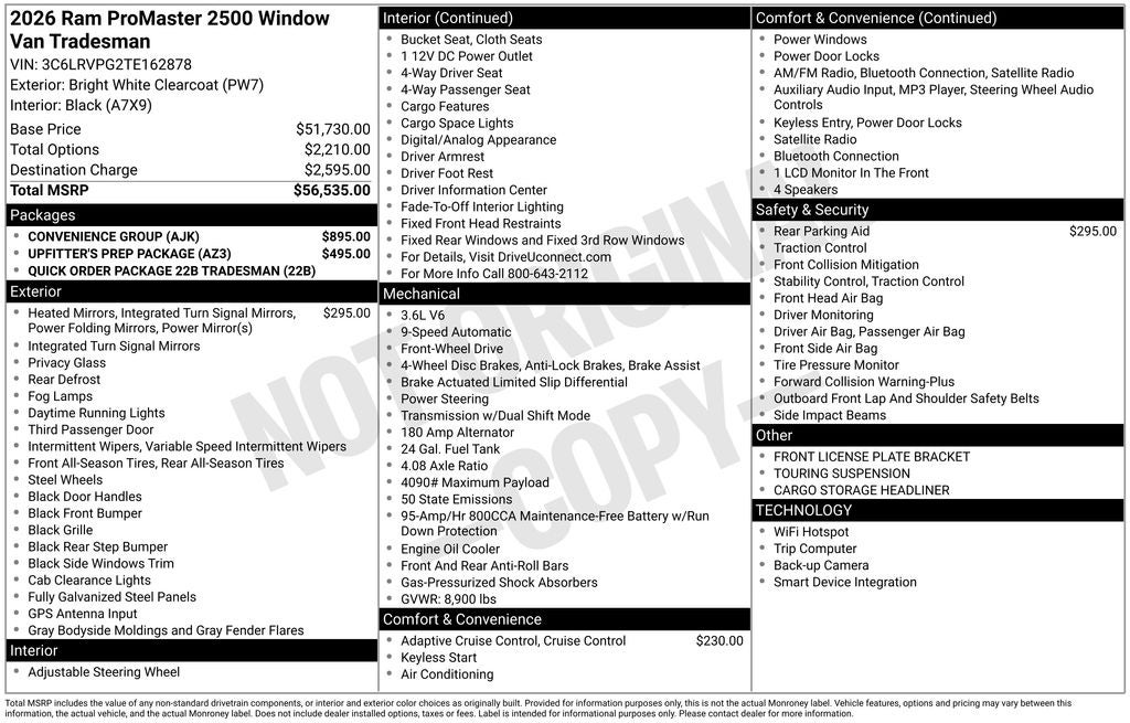 2026 RAM ProMaster 2500 Window Van High Roof