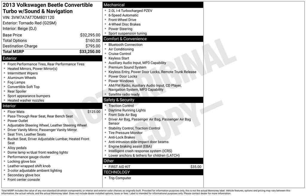 2013 Volkswagen Beetle 2.0 TSi 60's Edition