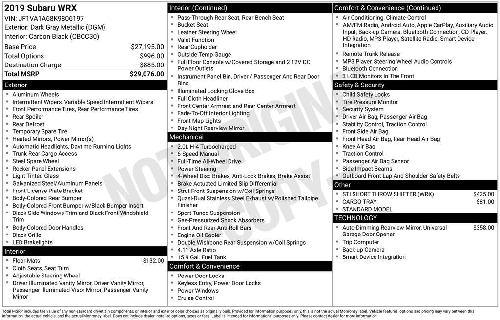 2019 Subaru WRX Base