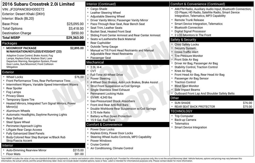 2016 Subaru Crosstrek 2.0i Limited