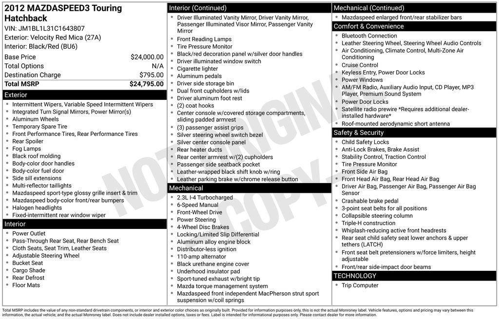 2012 Mazda Mazda3 MazdaSpeed3 Touring