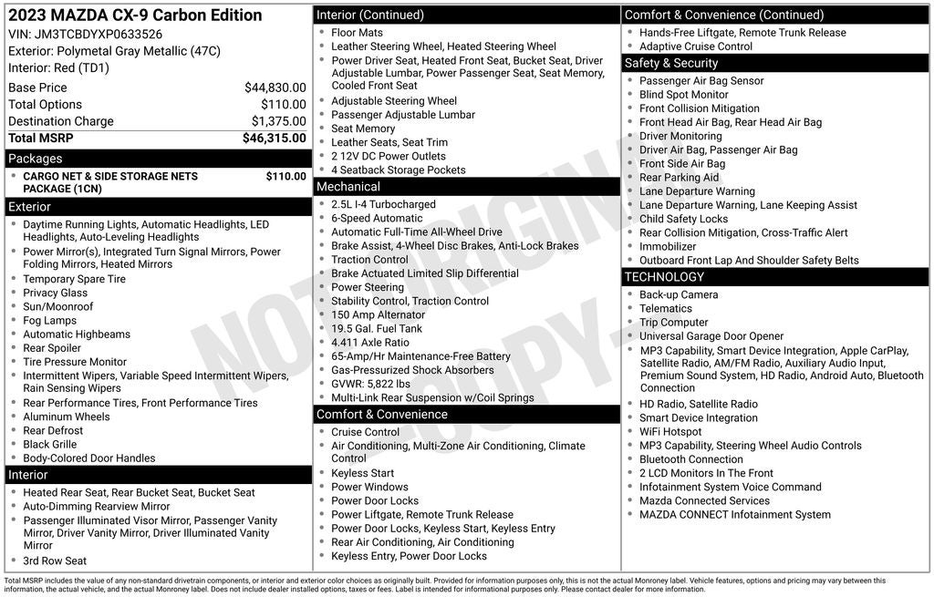 2023 Mazda Mazda CX-9 Carbon Edition